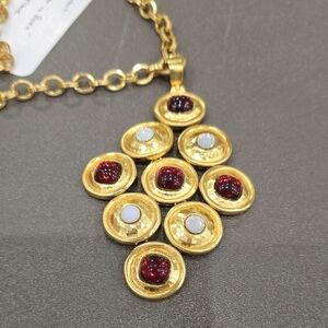 Beighton Gold-Tone Pendant Necklace with Red and White Accent Stones Nwt